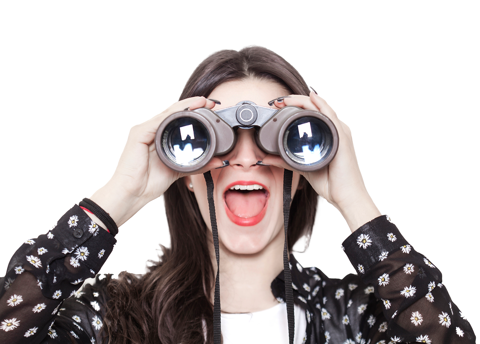 women looking through binoculars